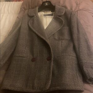 Vintage Emporio Armani Classic brown, and cream Checkered Blazer. size 10.